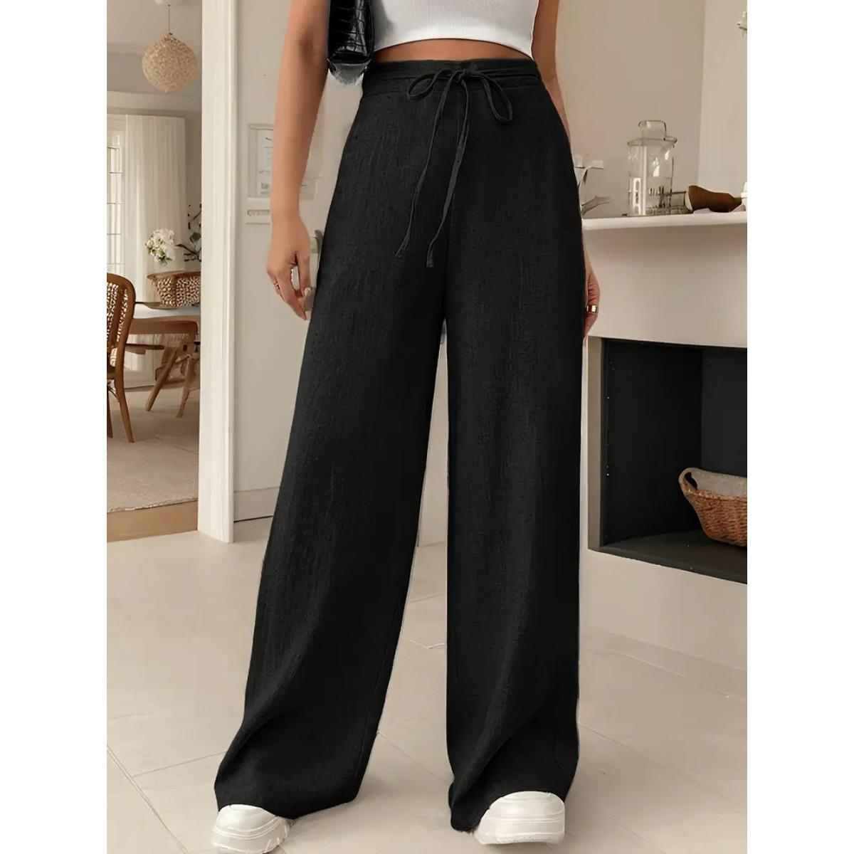 

Женские повседневные французские удобные и модные брюки прямого кроя с широкими штанинами и карманами для женщин XXL чёрный