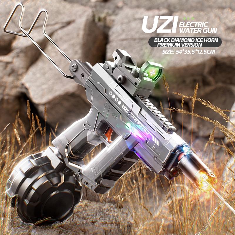 Electric Water Gun With light Sprays Flame Effect Continuously UZI Water Gun Toy Swimming Pool Play Water Adult Shots Games Toy