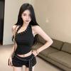 #Summer new pure desire wind rivet sling vest slim and thin women's fixed with chest pad versatile top
