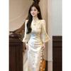 (High quality) New Chinese style, improved cheongsam skirt, high-end temperament, super slim hip-wrapped dress, autumn and winter