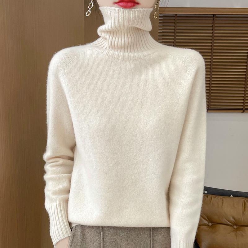 Women's Pure Wool High-Neck Sweater: Solid Color, Loose Fit, Thickened Base Layer, Autumn/Winter Collection