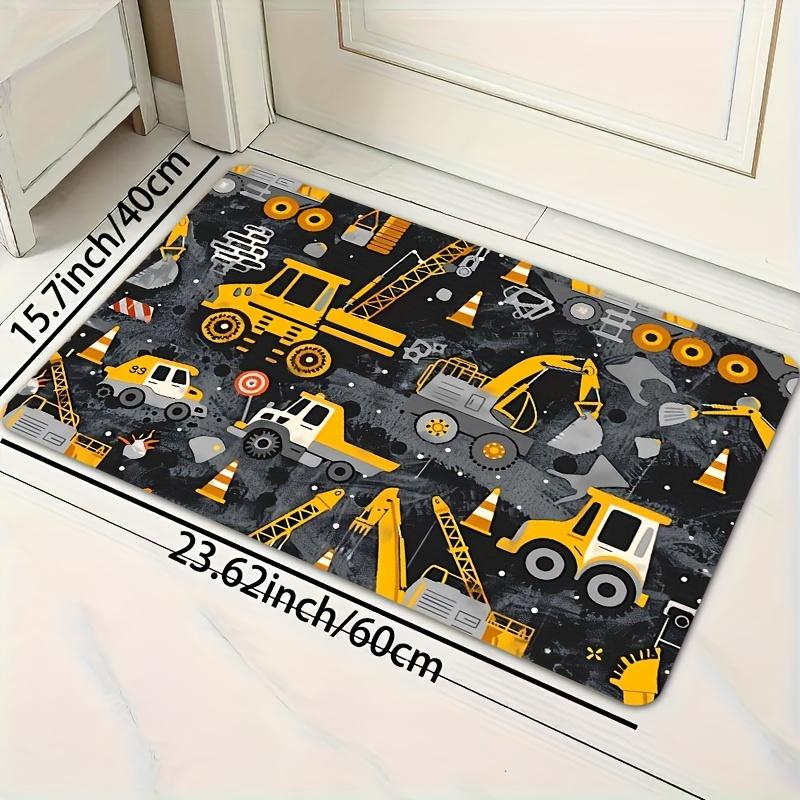 Construction Excavator Theme Area Rug, Aesthetic Yellow Truck Floor Mat for Kids Playroom Bedroom, Washable Decor Carpet