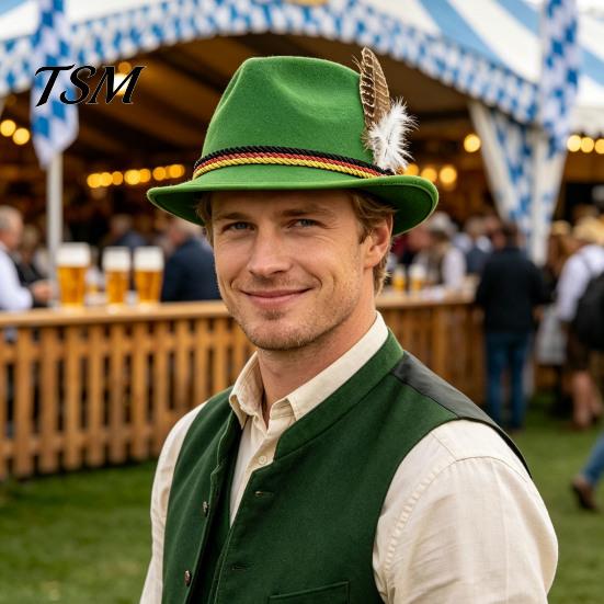Versatile Casual Hat Fedora with Feather, Short Brim Vintage Jazz Hat, German Holiday Gift for Beer Lovers Oktoberfest Costume Accessories Halloween
