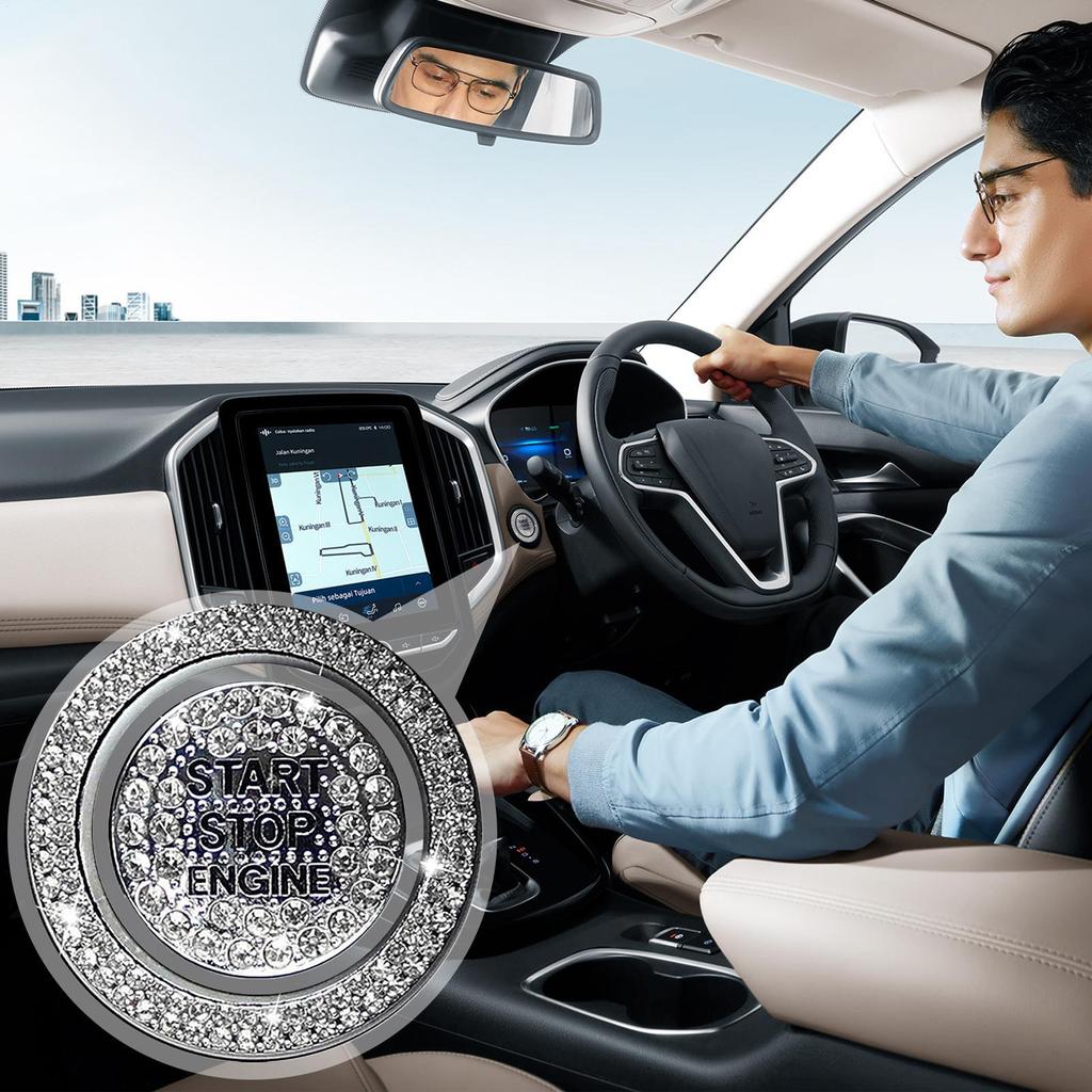 Car Start Button Cover Rhinestone Ring Decals Precision Adhesive Push To Start Button Cover Key Ignition Knob Bling Ring Decals