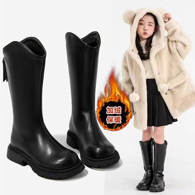 Girls Two Cotton Boots Winter 2025 New Children's High Boots Velvet Girls Martin Boots Medium and Older Children's Long Boots