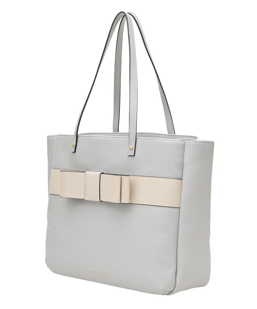 Maison de Fleur Tote Bag, EC Exclusive Front Ribbon 3-Room Tote Bag, Women's, Grayish Blue