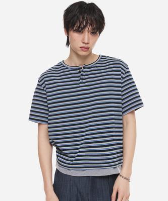 DNSR Layered Stripe Henley Neck Navy