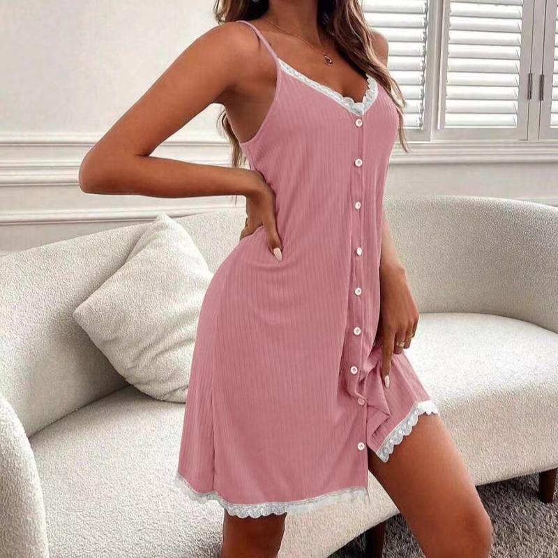 

Женские ночные сорочки Кружево Пуговицы Сексуальные платья-халтеры Под Удобные Повседневные Можно Носить Снаружи Ночная сорочка Домашняя одежда M