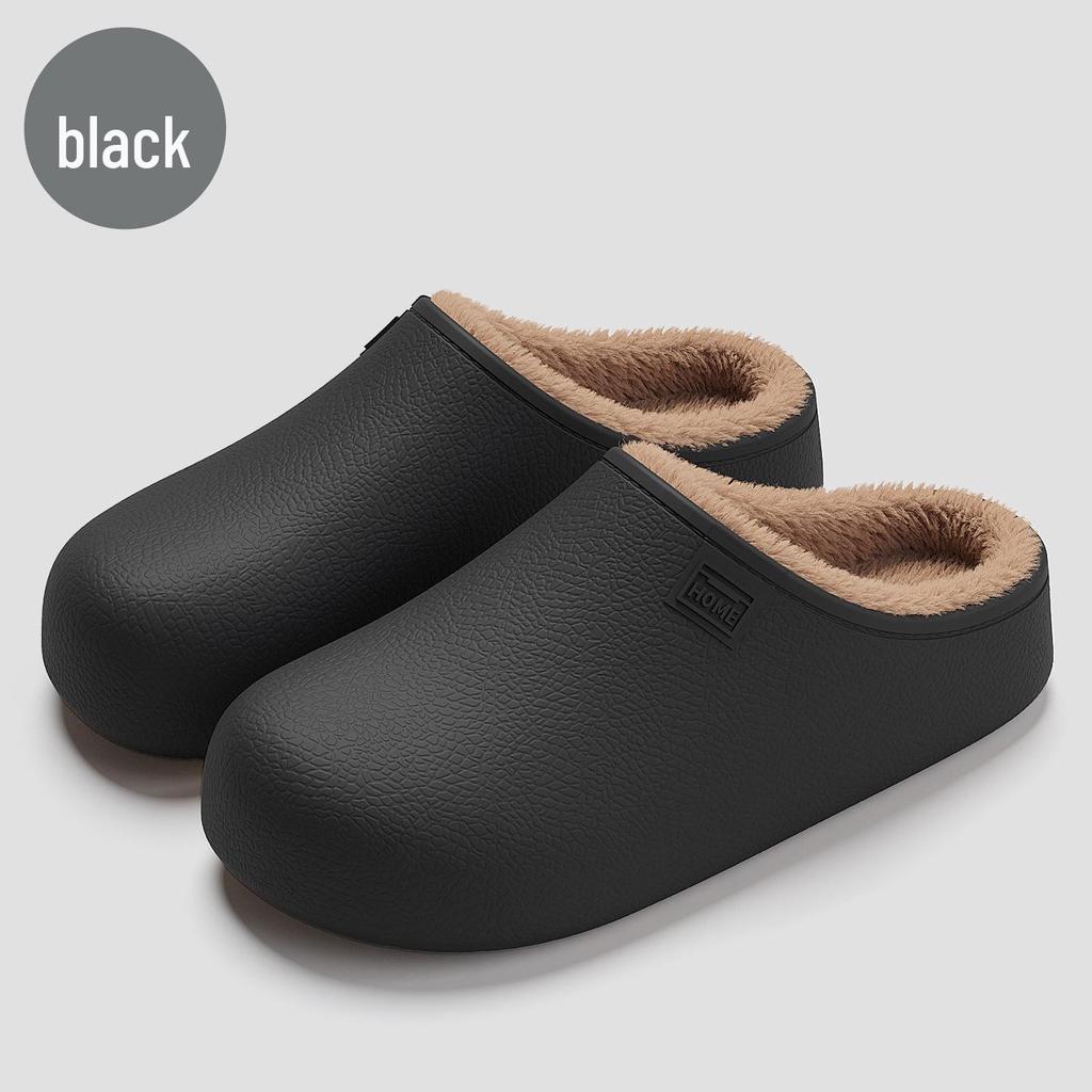 Unisex Waterproof Non-Slip Plush Indoor Cotton Slippers - Warm Full Coverage for Autumn/Winter.