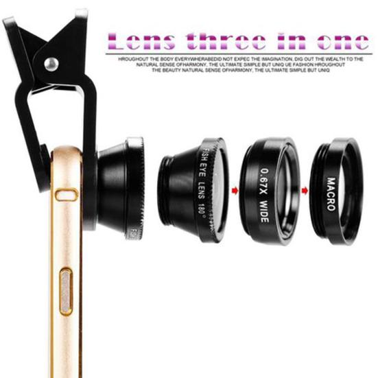 3 in 1 Camera Fish Eye Mobile Phone Macro Super Wide Angle Lens