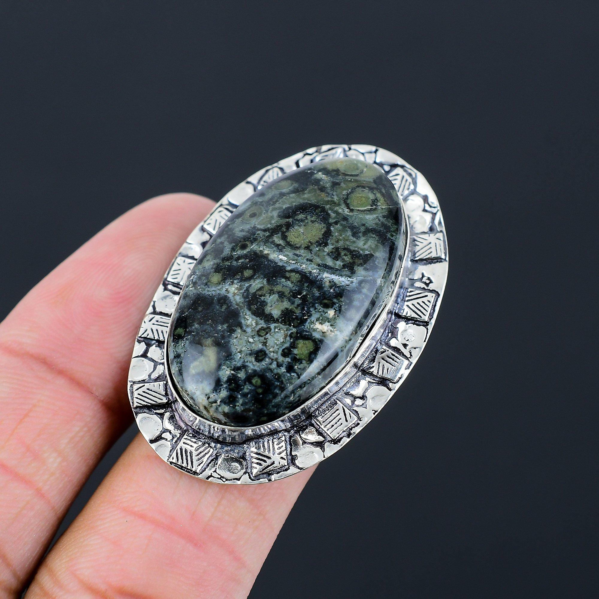 925 Sterling Silver Oval Kambaba Jasper Gemstone Mother Statement Ring US 8.5 8.5