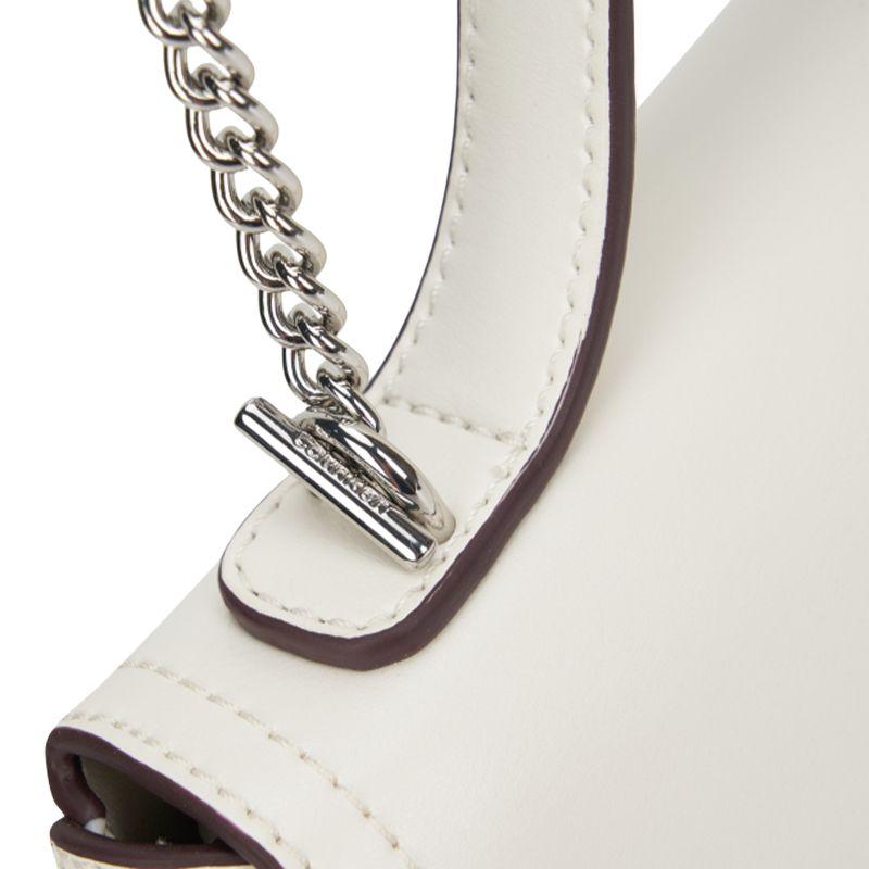 Calvin Klein Elegant Commuter Letter Shoulder Chain Mixed Material Tote Bag Small Women Handbags Lily-White 4F3282G-FUP
