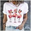 Unisex Womens Cotton  Cartoon Flamingo Print Tshirt Loose Round Neck Casual Short Sleeve Fashion Top  Clothing Summer
