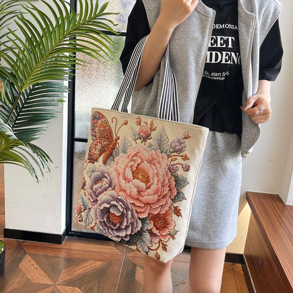 Ethnic Style Embroidered Canvas Bag Sofa Cloth Shoulder Women's Bag Women's Cross-border Leisure Gold Silk Embroidered Backpack