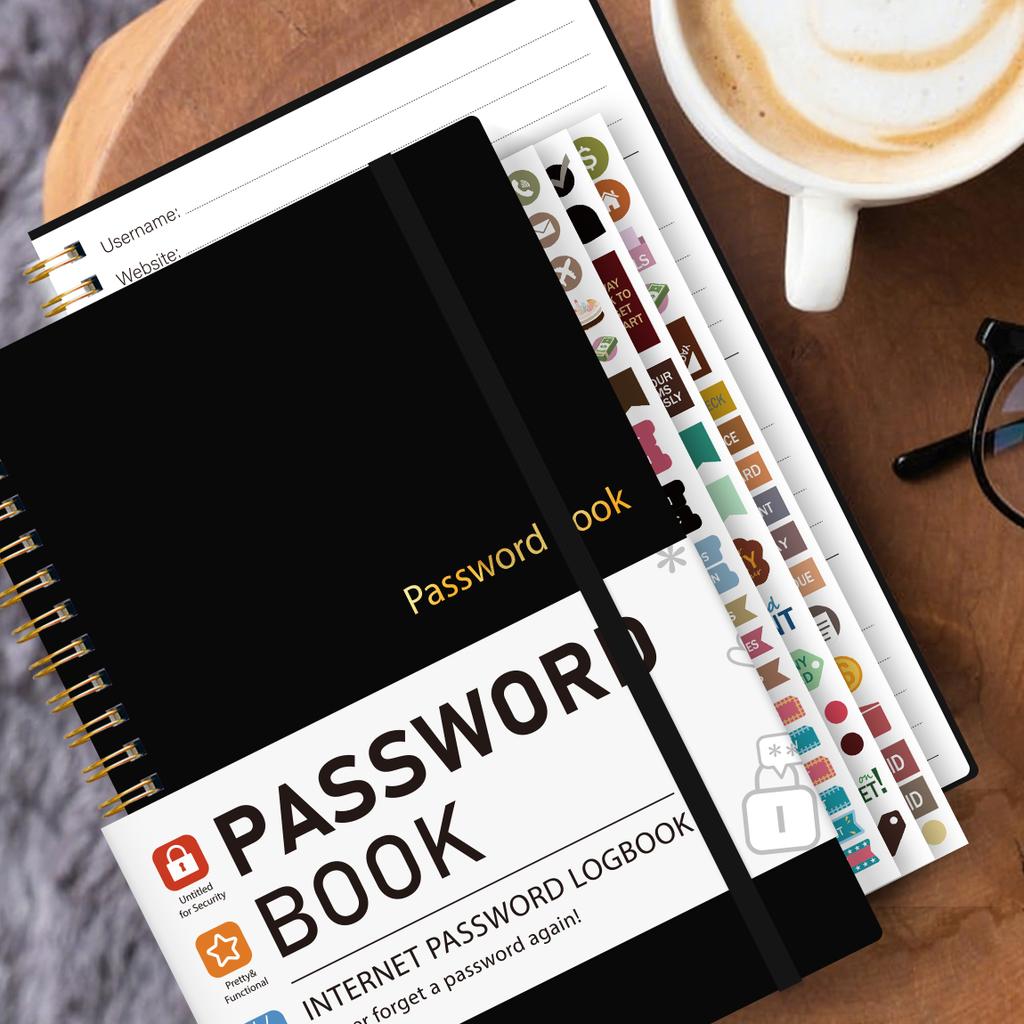 A5 Passwortbuch mit Spiralbindung Gummiband Aufkleber Website Benutzername Passwort Logbuch