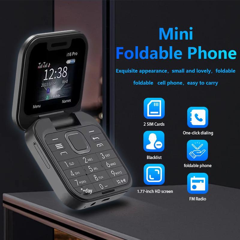 

i16Pro Складной мини-телефон-раскладушка, Две SIM-карты, Несмартфон 2G для пожилых людей с поддержкой иностранных языков Black - English