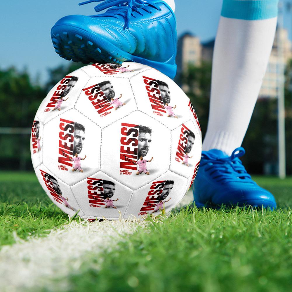 Messi's Colorful Logo Size 5 Soccer Ball Machine Stitched Outdoor Training and Matches Surprise Collection Gift Distinctive Home Decor And Party Gift