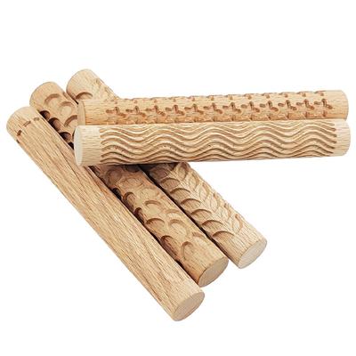 1PC Tree Mud Roll Embossed Rod Wooden Texture Roll Flower Pattern Reliefs Pottery Art Ceramic