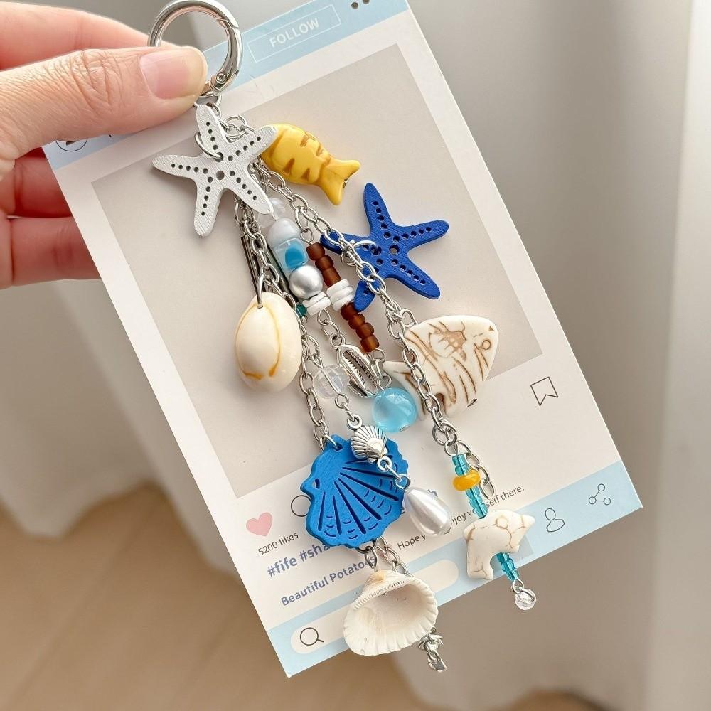 Conch Ocean Series Keychain Multi-Charm Bag Charm High-End Starfish Key Ring Vacation