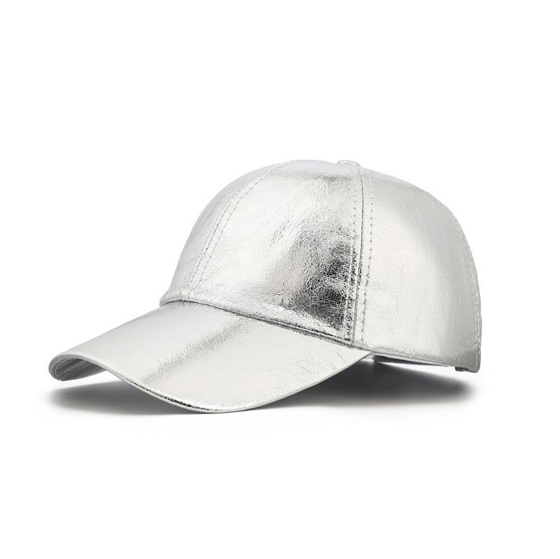 European and American tide PU leather baseball cap men's and women's American soft top cap laser curved brim hat temu hot-selling