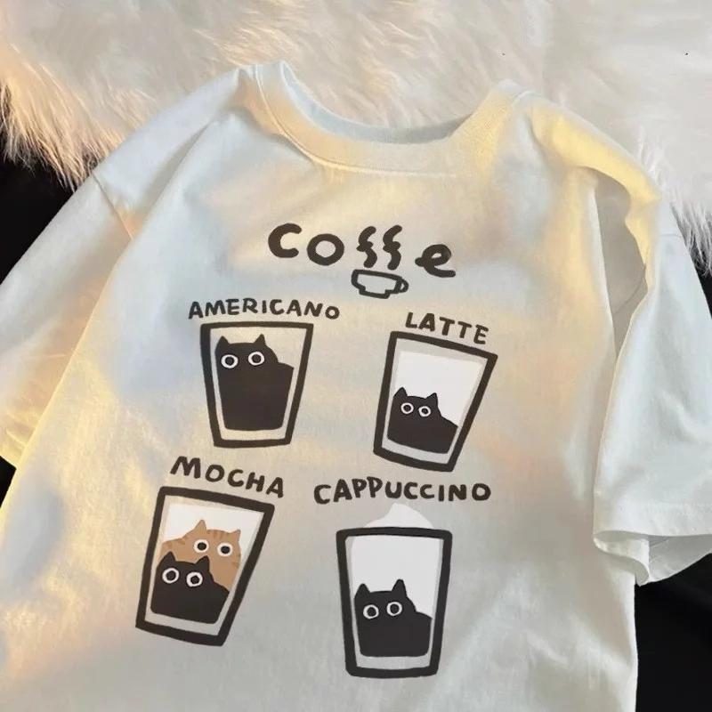 Cartoon Cute Cat and Dog Pattern Fun WomanT-Shirt Street Comfortable Soft Tops Creative Fashion Women's T-Shirt Clothing