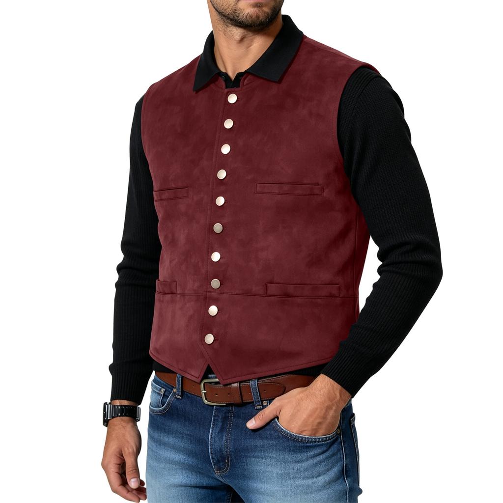 Męska Vintage Zamszowa Kamizelka Biznesowa Casual Slim Fit Zapinana na Guziki Lekka Odzież Wierzchnia Odpowiednia do Warstwowego Ubierania