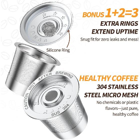 2 Pack K Cup Reusable Coffee Pods for Keurig: Stainless Steel Refillable K Cup - Reusable Coffee Filter for Keurig 1.0 Coffee Maker, Permanent,