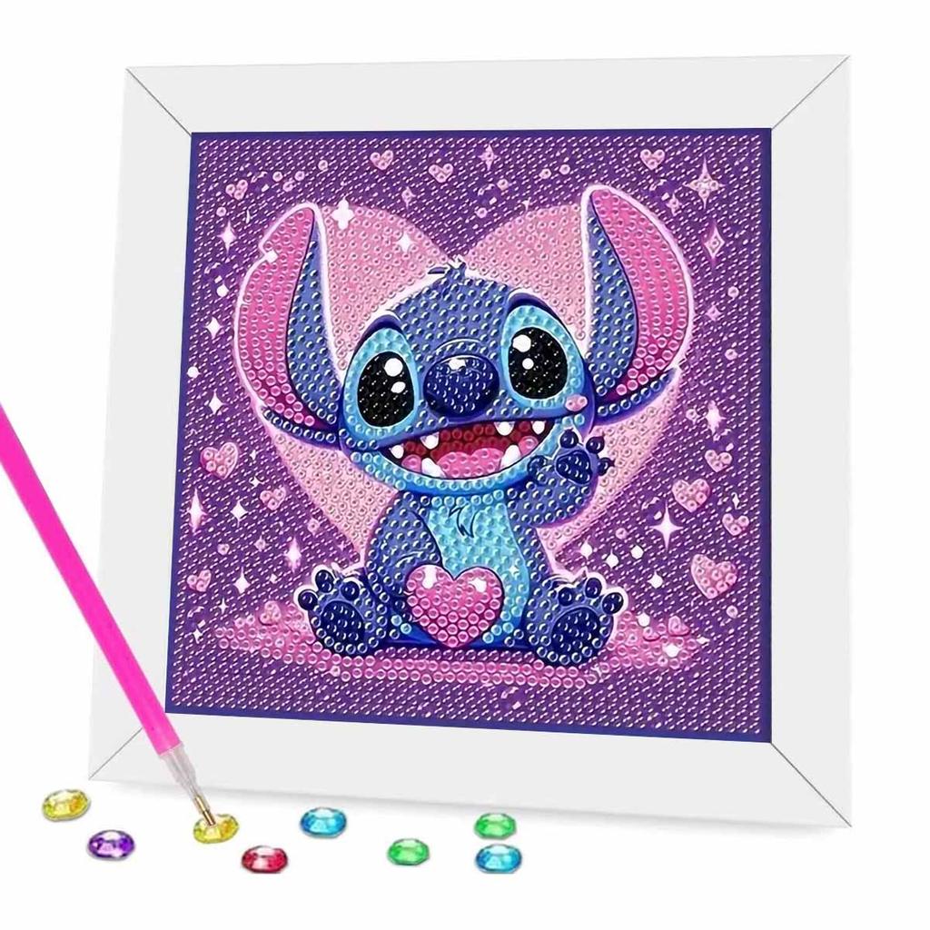 DIY Diamantmalerei-Set mit Rahmen, Stitch Vollkreis-Mosaik 5D DIY Kreuzstich-Set Heimdekoration mit Rahmen, Handwerks-Hobby-Sammlung