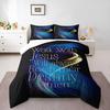 Walk With Jesus Destiny Quote Bedding Set (1 Duvet Cover, 2 Pillowcases, Duvet Not Included), Blue Swirl Faith Typography Art Print