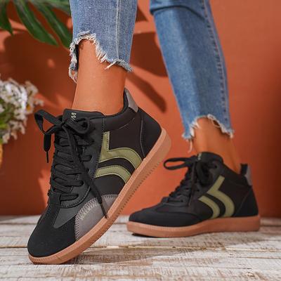 Pantofi Sport Dama cu Șireturi, Antiderapanți, Fashion, Patchwork Culori Mixte, Pantofi Sport, Dama, Piele PU de Înaltă Calitate, Plat, Vulcanizați