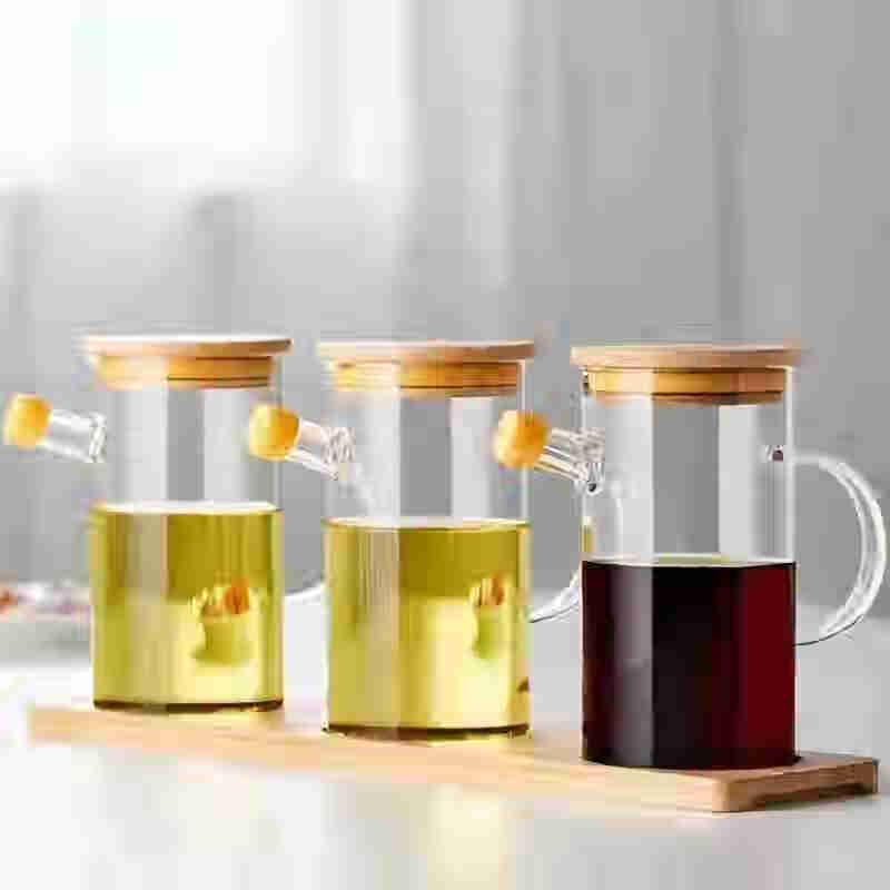 Glass Oil Dispenser Set with Bamboo Lids