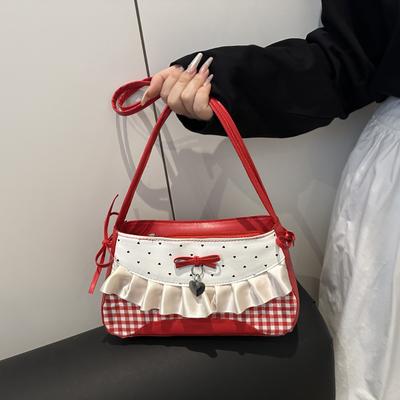 Underarm Bag, Women's Baguette Bag Tide 2025 New Niche Lace Sweet and Cool Style Splicing Small Bag Single Shoulder