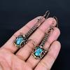 Blue Copper Turquoise Handmade Gemstone Earrings, 999 Copper Wire Wrapped Earrings Antique Jewelry, For Engagement Gift