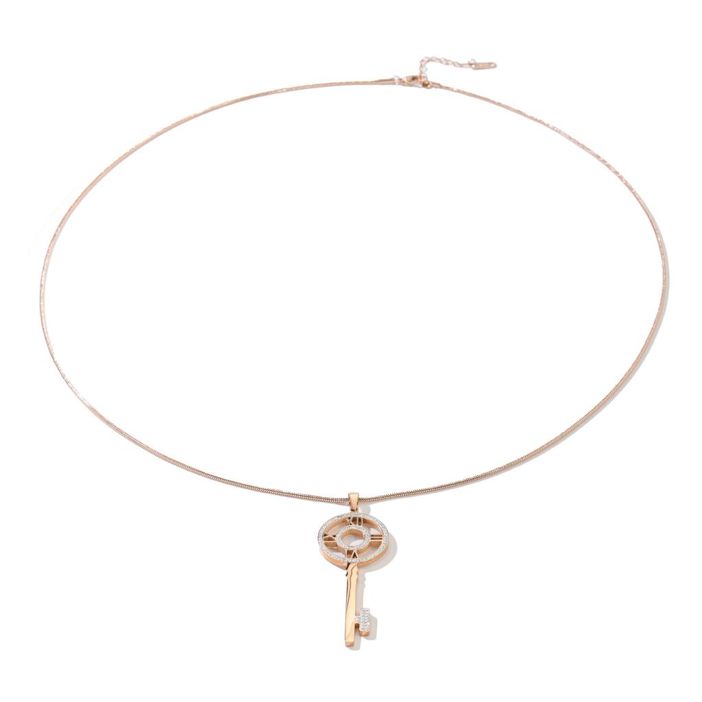 Roman Diamond Hollow Key Necklace Women'S Rose Gold Autumn And Winter Sweater Chain Long Titanium Steel Pendant Necklace Color Retention