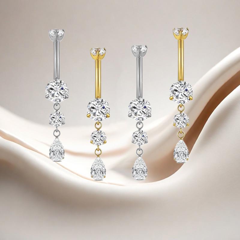 Gaibei Stylish Titanium Zircon Water Drop Navel Ring