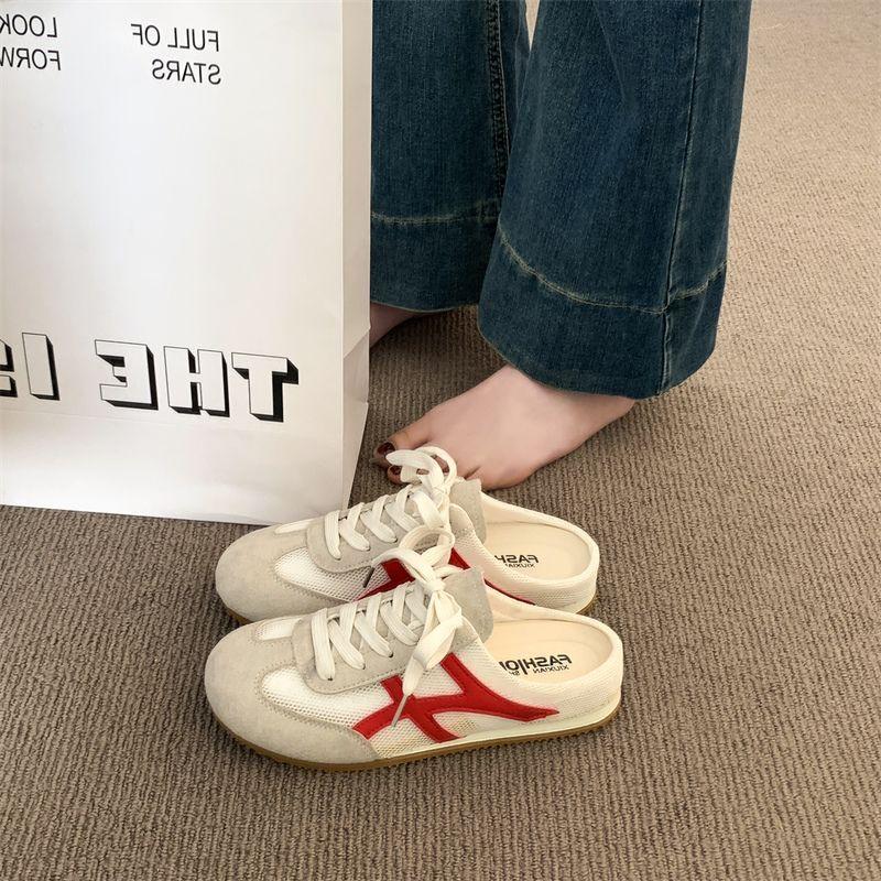 Baotou Half Slippers Women's Summer Wear New Mesh Breathable Little White Casual Sandals