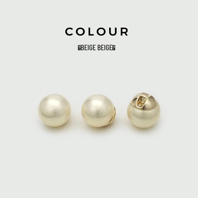Beige High-Gloss Pearl Metal Button for Women's Shirt, Jacket, Cardigan, Sweater, or Coat