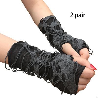 4 Pieces Women's Fingerless Gloves Cosplay Ripped Premium Halloween Glove for