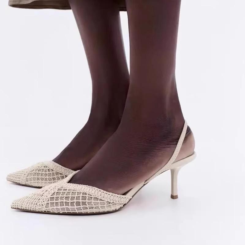 Fashion Mesh Woven Heeled Sandals Women Sexy Pointed Toe Back Strap Thin High Heels Comfortable Elegant Designer Shoes for Women Pumps
