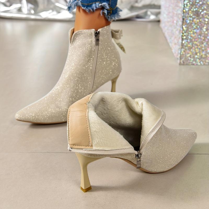 Elegant Women's High-Heeled Shoes, Solid Color Fabric Upper & Lining, Comfortable TPR Sole, Zipper Closure, All-Season, Plain Toe