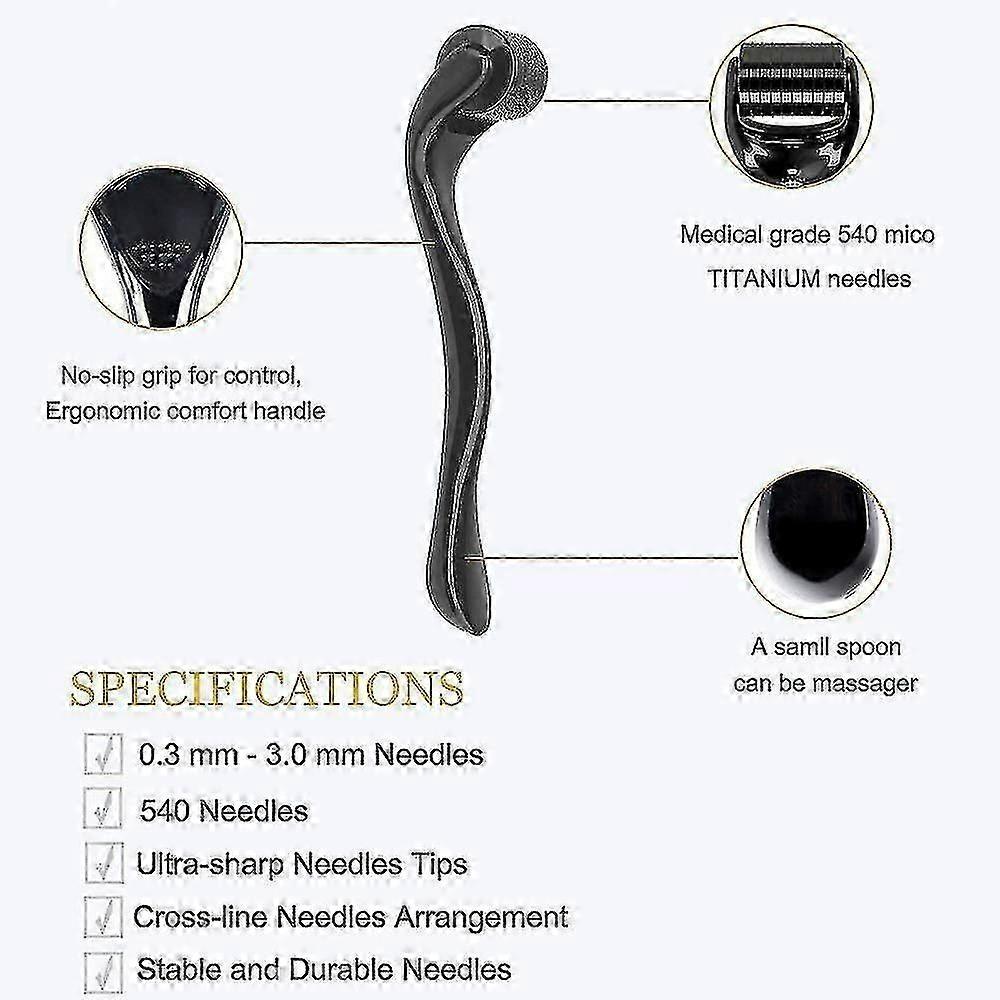 Derma Roller 0.75mm, 540 Titanium Microneedle Roller For Face Facial Wrinkles Hair Loss Stretch Marks Hair Less