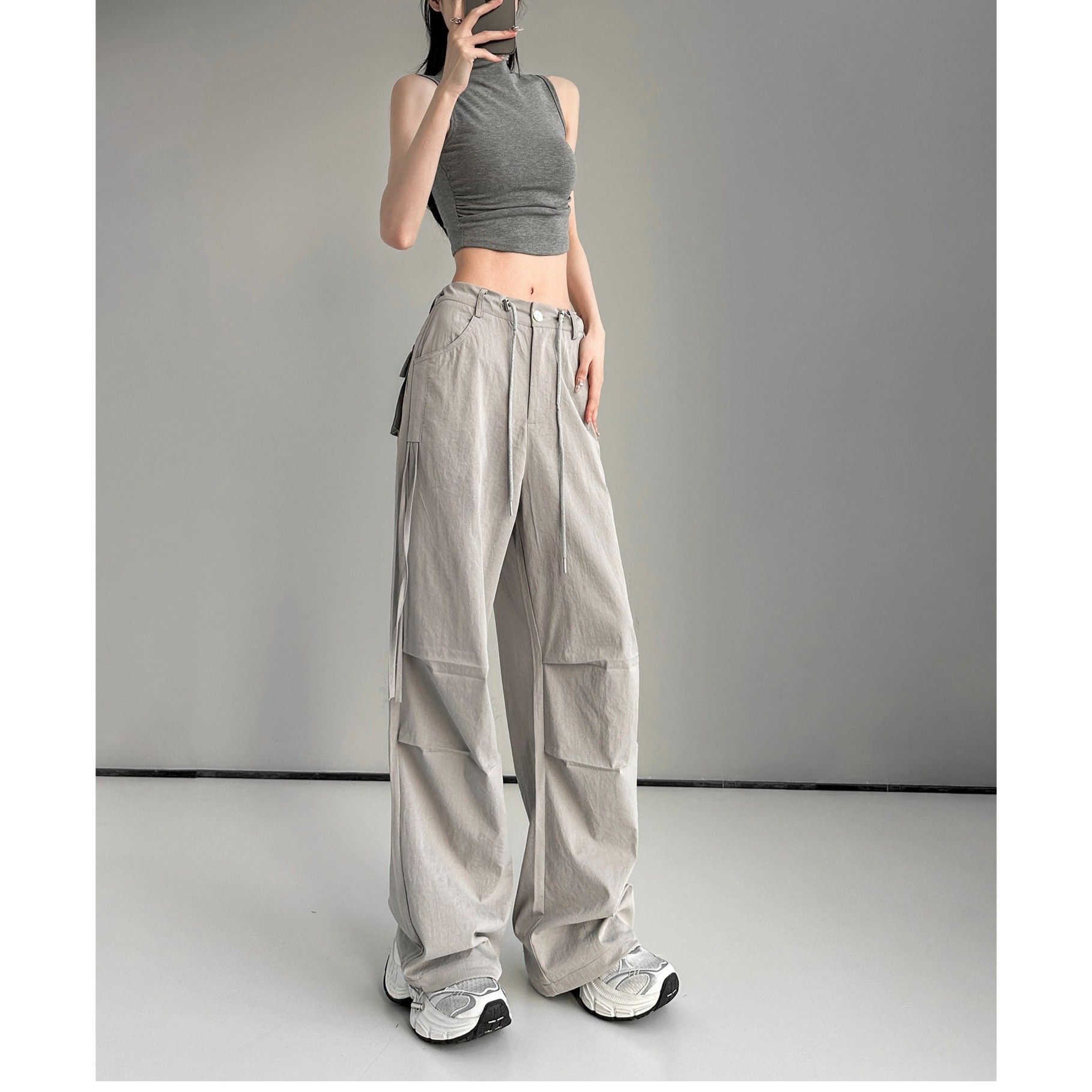 

Повседневные рабочие брюки для женщин на лето, тонкие быстросохнущие брюки, свободные и облегающие, универсальные, широкие брюки для женщин в стиле хай-стрит XL