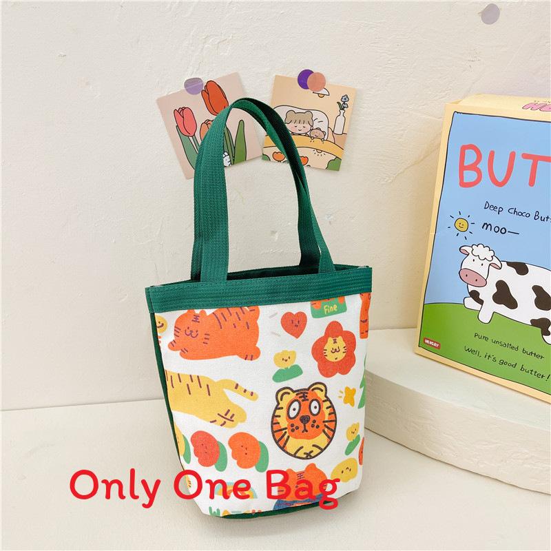 Childrens Canvas Bag With Cartoon Tiger Pattern And Single Shoulder Strap For School