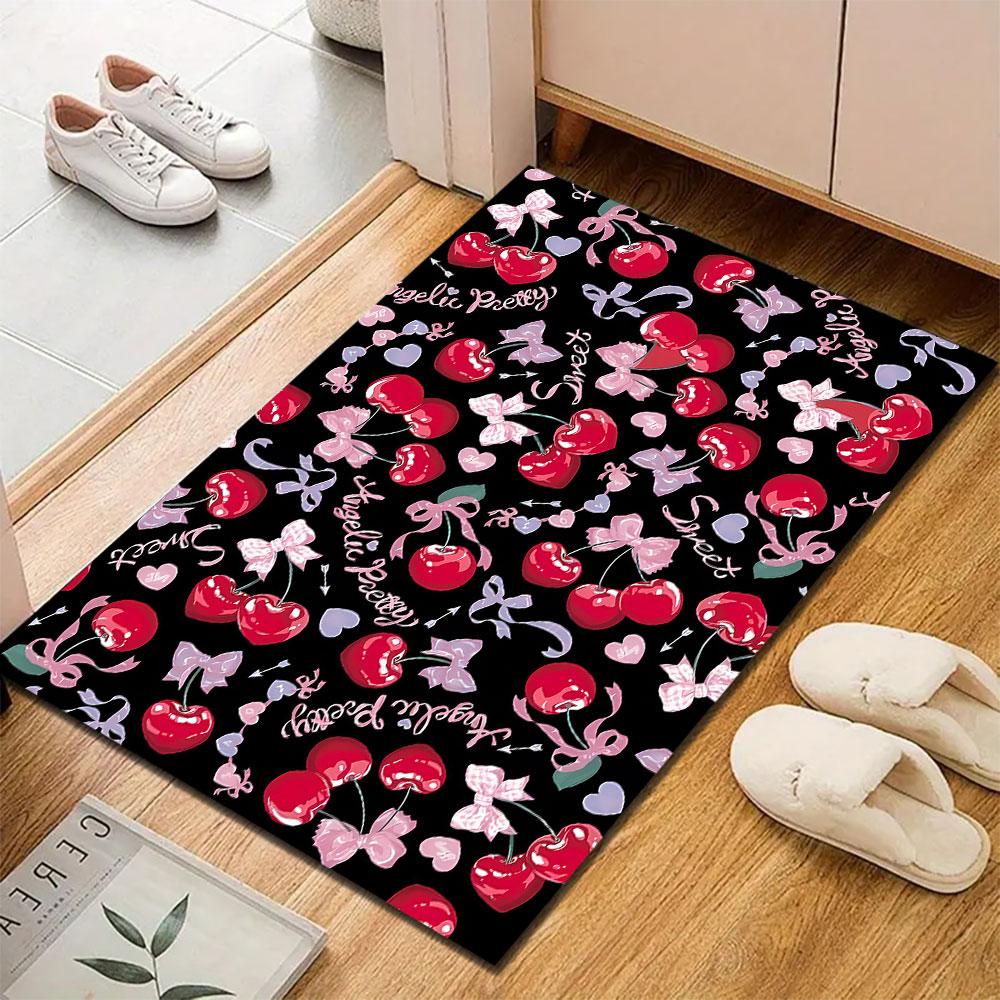 Sweet Cherries and Ribbon Pattern Patterned carpet, suitable as a non slip play mat for the living room and bedroom sofa