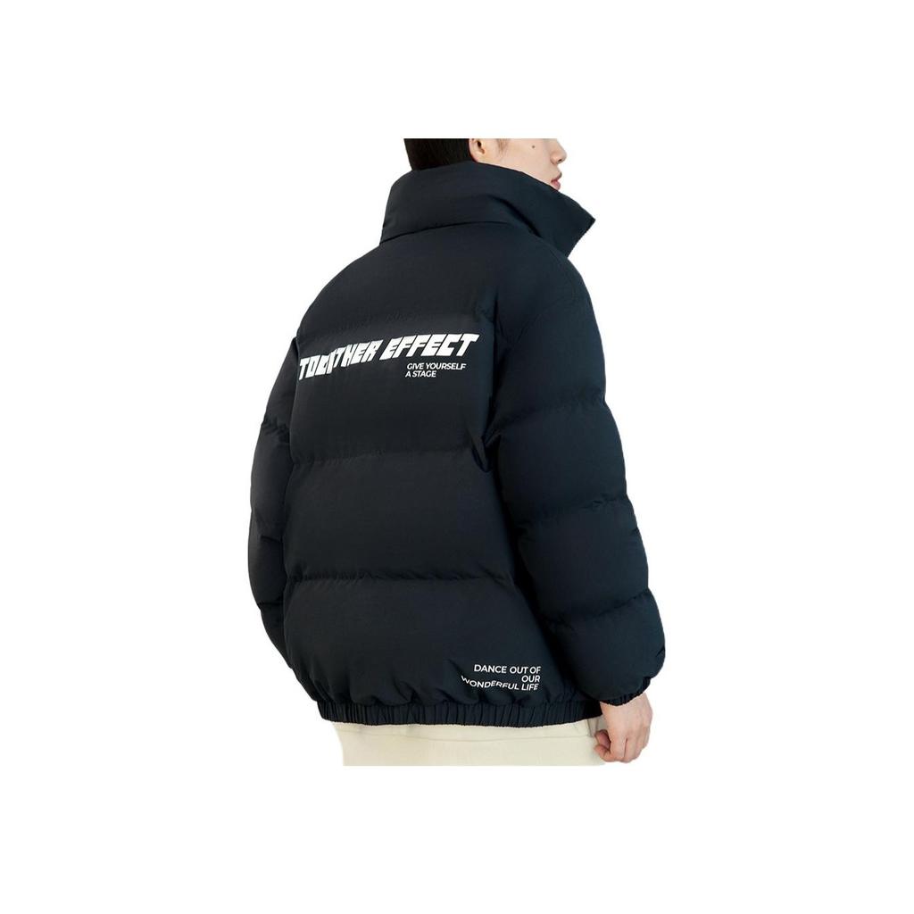 Anta Solid Color Logo Tag Zipper Stand Collar Duck Down Long Sleeve Down Jacket Women Outerwear Black 962248940-3