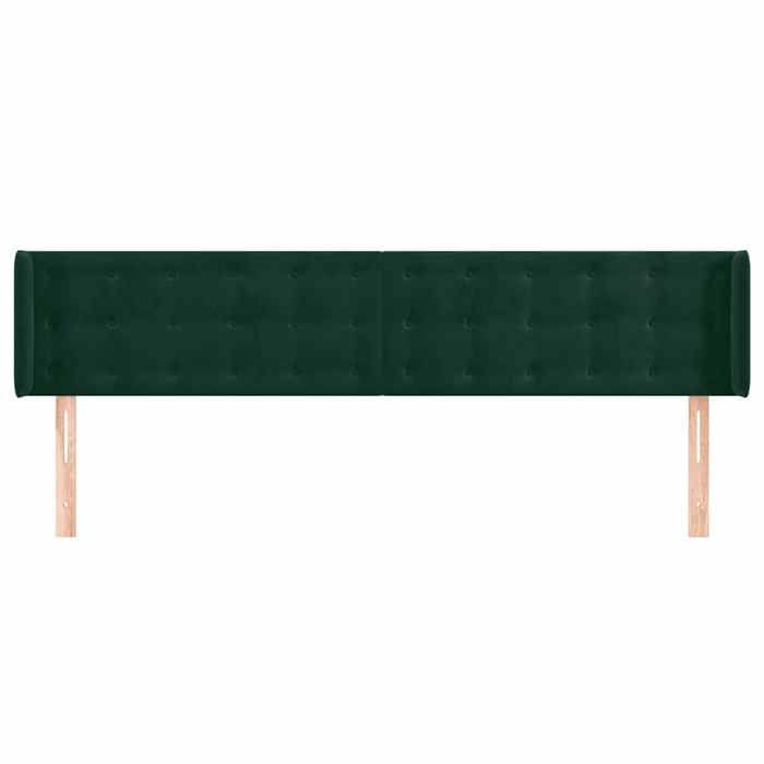 Tête de lit - Avec oreilles - Vert foncé - Velours - 203 x 16 x 78/88 cm