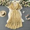 Women's V Neck Floral Chiffon Maxi Dress High Waist A-Line Casual Dress for Summer Vacation