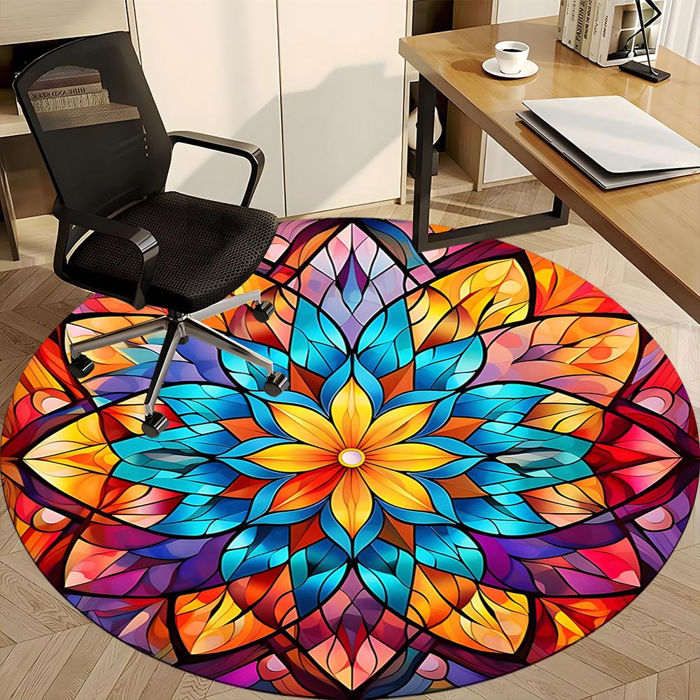 1pc Stained Glass Mandala Office Round Area Rug, Indoor Mat Suitable ForOffice, Under Office Chairs Bedroom Living Room Home Decor, Room Deco q127