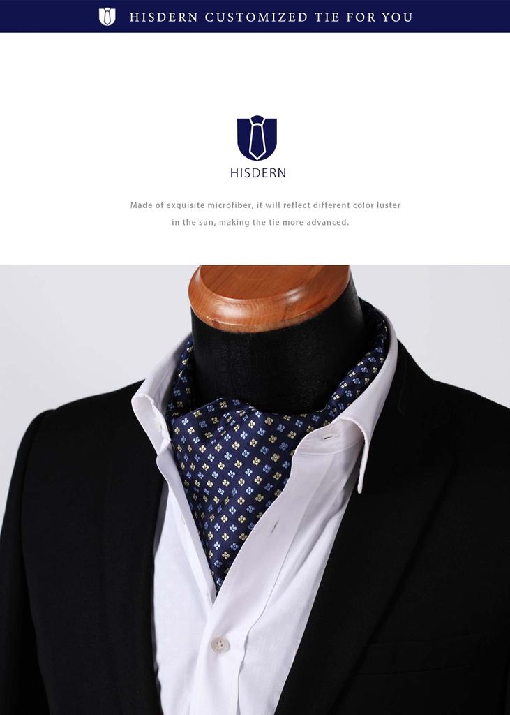 [HISDERN] Ascot Tie Men's Silk Navy Blue Neck Scarf Formal Green Paisley Wedding RC-01
