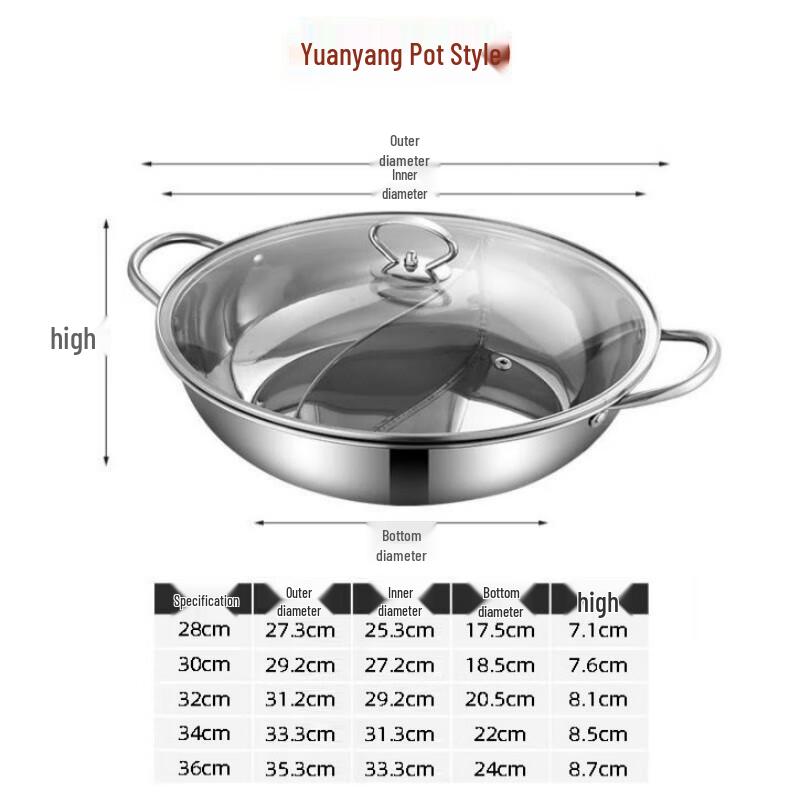 34cm 201 Stainless Steel Divided Hot Pot with Lid